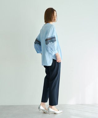 YECCA VECCA レース切替スキッパーブラウス Blue