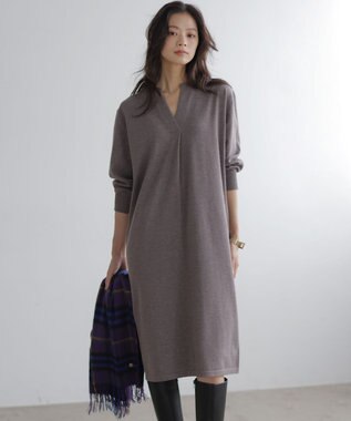 組曲 L キーネックニット ワンピース ベージュ系