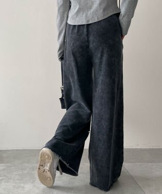 WEGO 【ウエストゴム】ヴィンテージウォッシュスウェットワイドパンツ ブラックその他