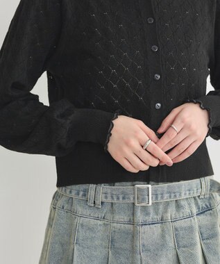 earth music&ecology シアースカラップ透かし編みカーディガン Black