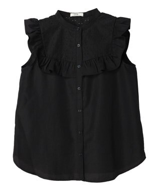 earth music&ecology デコルテレースフリルブラウス Black