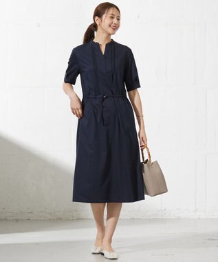 J.PRESS LADIES L 【接触冷感・洗える】プレーティングジャージー ワンピース ネイビー系