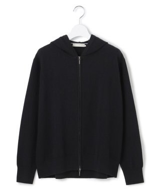 ICB L 【洗える】ソフトカシミヤミックス ジップアップ ニットパーカー ブラック系