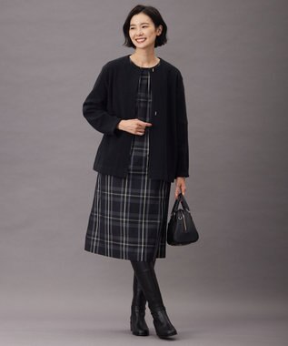 J.PRESS LADIES S ブークレー ノーカラーアウター ネイビー系