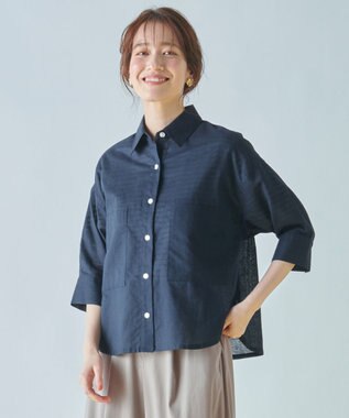 ANY 【洗濯機可能】ダブルポケット クロップドシャツ ネイビー