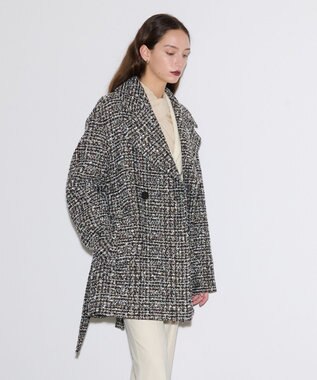 JOSEPH ウールツィード　ダブルブレステッドコート Black combo