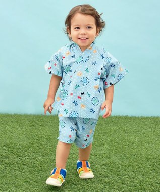 MIKI HOUSE HOT BISCUITS 【80-120cm】総柄 甚平スーツ ストームブルー