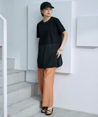 ICB 【人気のため新色追加・接触冷感・洗える】 ワッシャーツイル ワイドストレートパンツ コーラル系