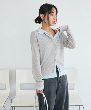 CRAFT STANDARD BOUTIQUE レイヤードポロ衿カーディガン Light Gray