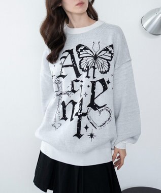 WEGO 【洗える】グラフィックニットBIGプルオーバー 柄6