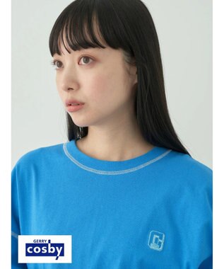 earth music&ecology Ｃｏｓｂｙ×ｅａｒｔｈ　配色ステッチロングＴシャツ Turquoise Blue