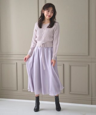 Feroux 【セットアイテム】ケーブルニット×オーガンジースカート ラベンダー系