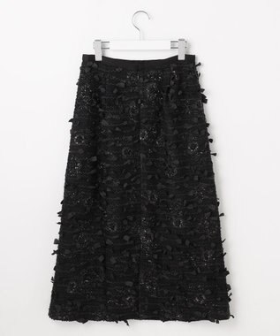 自由区 【カトリエムブーケ】Tweed a fleurs et rubans リボンツイードスカート ブラック