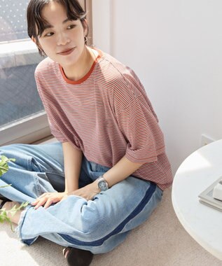 AMERICAN HOLIC シアーレトロボーダー半袖プルオーバー Terracotta