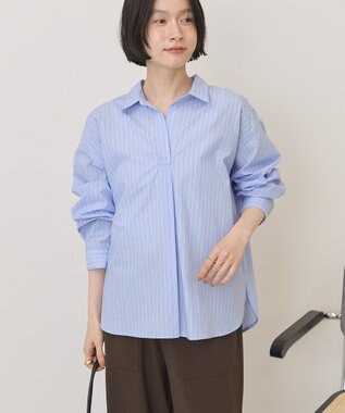 AMERICAN HOLIC 【イージーケア】バックギャザースキッパーシャツ Stripe Sax