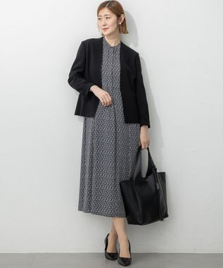 23区 【セットアップ対応/洗える】トリアセダブルジョーゼット ノーカラー ジャケット ブラック系