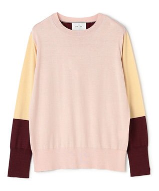 BEIGE， CHLOR / ウールシルク配色クルーネックニット Pink