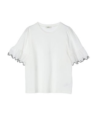 earth music&ecology 配色スカラップスリーブＴＥＥ Off White