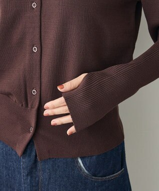 CRAFT STANDARD BOUTIQUE ロング袖リブコンパクトニットカーディガン Brown