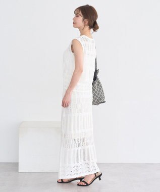 earth music&ecology 【セットアップ対応】透かし編みニットＩラインスカート Off White