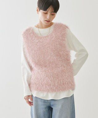 AMERICAN HOLIC 選べる丈２サイズ前後２ｗａｙシャギーベスト Pink