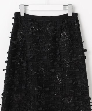 自由区 【カトリエムブーケ】Tweed a fleurs et rubans リボンツイードスカート ブラック