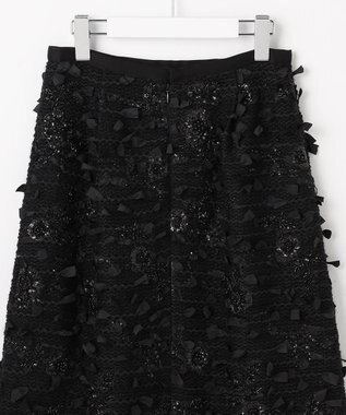 自由区 【カトリエムブーケ】Tweed a fleurs et rubans リボンツイードスカート ブラック