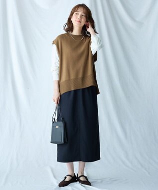 ANY 【ウエストゴム】クラシカルツイードタイトスカート ダークネイビー