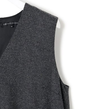 23区 S ラメミックスツイード Vネックワンピース チャコール系