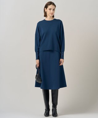 ICB 【洗える】 シルキーウールダブルフェイス ニットプルオーバー ブルーグレー