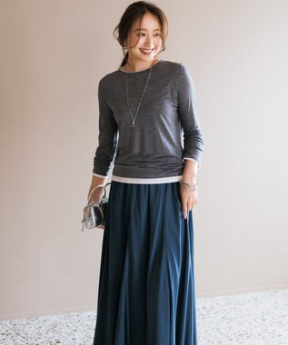 UNFILO L ソフトウール フェイクレイヤード ロンT チャコール