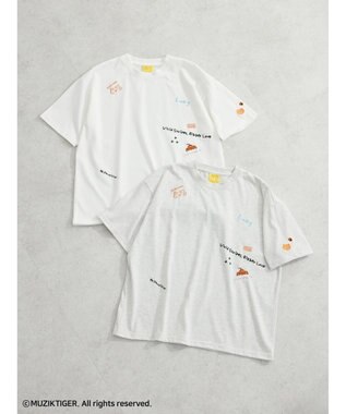 Green Parks ムジークタイガー／手書き風刺しゅうＴシャツ Off White