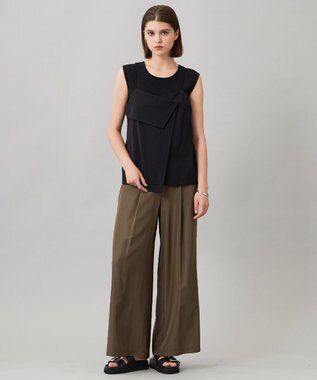 ICB L 【接触冷感・UVケア・速乾・洗える】シルクエステルタフタ ワイドパンツ カーキ系