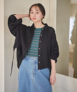 earth music&ecology リブタンクトップ Border Green