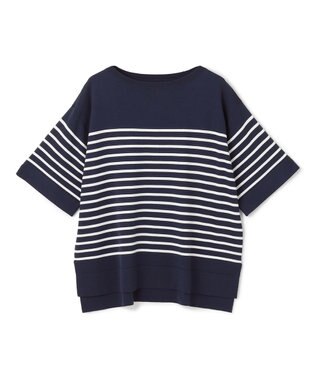 UNFILO L スゴ機能美 ハーフスリーブ ニット ネイビー×オフ