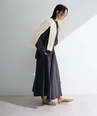 Green Parks ＳＥＴ２点スキッパーブラウス＋プリーツスカート Charcoal Gray