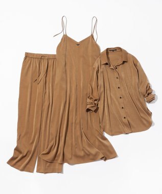 23区 L 【見上愛さん着用/Oggi10月号掲載/洗える】スエーディーサテン ワイド パンツ キャメル系