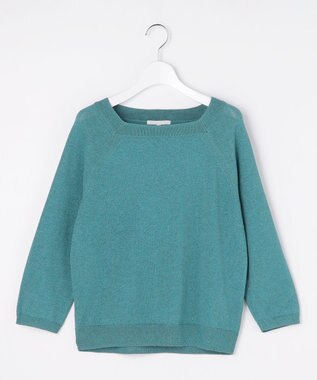 自由区 L ペーパーコットンスクエアネックニット プルオーバー ターコイズ