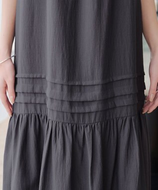 Tiaclasse 【小倉優子さん着用・洗える・XSサイズ】麻調ピンタックロングワンピース チャコールグレー