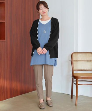 Tiaclasse L 【洗える】カシミヤ混ニットチュニック サックス