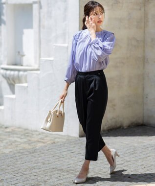 ANY SIS 【洗える】タックボリュームスリーブ ブラウス ブルーストライプ