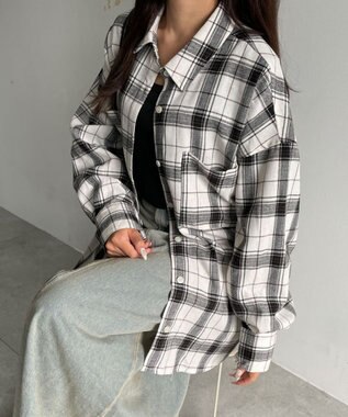 WEGO チェックBIGシャツ ホワイトチェック1