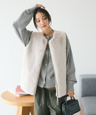 CRAFT STANDARD BOUTIQUE エコファー×ムートンチュニックベスト Light Gray