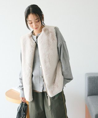 CRAFT STANDARD BOUTIQUE エコファー×ムートンチュニックベスト Light Gray