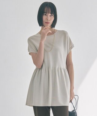 UNFILO L スゴ機能美ニット フレンチスリーブ ペプラム グレージュ