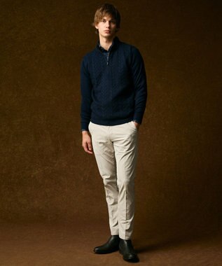 JOSEPH ABBOUD 【キングサイズ・暖か/軽量】カシミヤブレンド ハーフジップ ニット ダルブルー系