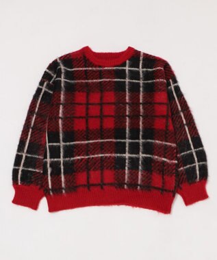 WEGO 【2025年秋冬新作】シャギーパターンニットBIGプルオーバー レッドチェック1
