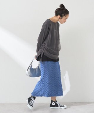 earth music&ecology ＳＥＴ２点ドロストシアープルオーバー＋ロゴＴｅｅ Black