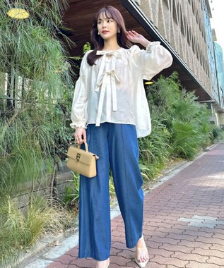 Feroux ベルト付き テンセルデニム ワイドパンツ ネイビー系