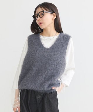 earth music&ecology シャギーベスト Light Gray